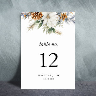 Pine Tree Winter Floral Christmas Wedding Party Table Number