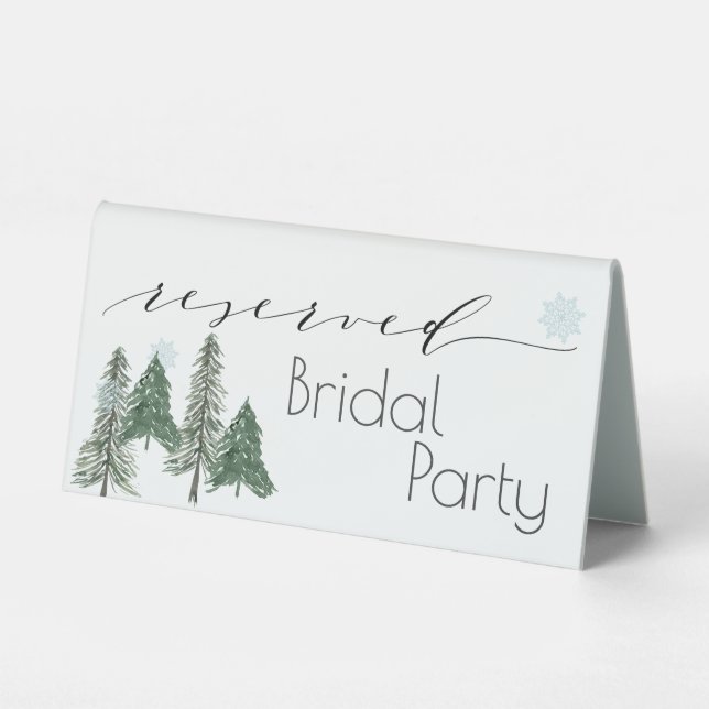 Pine tree Winter Forest Reserved Table Tent Sign (Front)