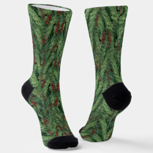 Pine Tree with Berries Christmas Socks