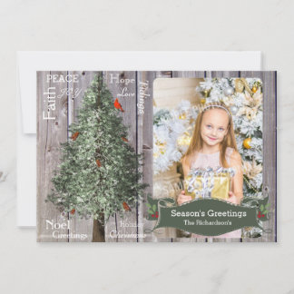 Pine Tree With Cardinal Rustic Christmas Photo Holiday Card