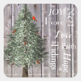 Pine Tree With Cardinal Rustic Christmas Square Sticker