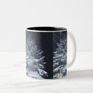 Pine Tree with Snow and Shining LightsMug Two-Tone Coffee Mug