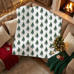 Pine Tree with Snow Watercolor Painting Fleece Blanket