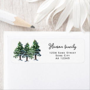 Pine Tree with Snow Watercolor Return Address