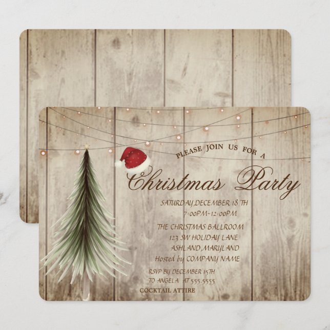 Pine Tree,Wood Texture  Christmas Corporated Invitation (Front/Back)