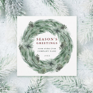 Pine Tree Wreath Holiday Card with QR Code