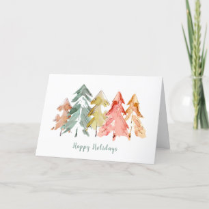 Pine Trees Abstract Soft Watercolor Personalised Holiday Card