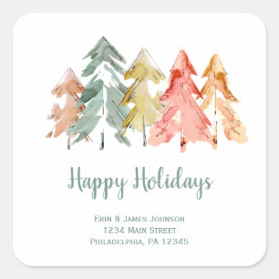 Pine Trees Abstract Watercolor Personalised Square Sticker