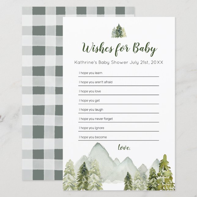 Pine Trees Adventure Baby Shower Wishes for Baby (Front/Back)