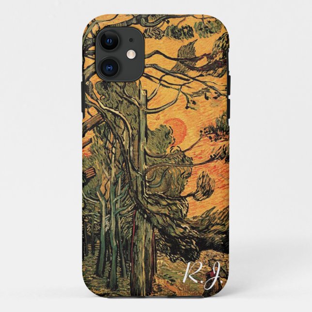 Pine Trees against a Red Sky with Setting Sun Case-Mate iPhone Case (Back)