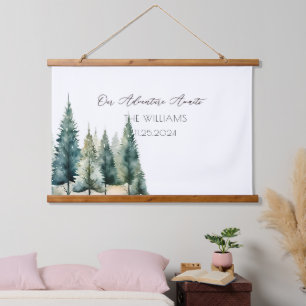 Pine Trees Alternative Wedding Guest Book Hanging Tapestry