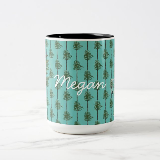Pine trees and baby wolf  Two-Tone coffee mug (Center)