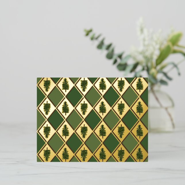 Pine Trees and Harlequin Foil Postcard (Standing Front)