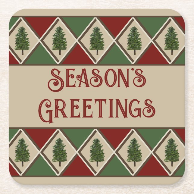 Pine Trees and Harlequin Paper Coaster (Front)