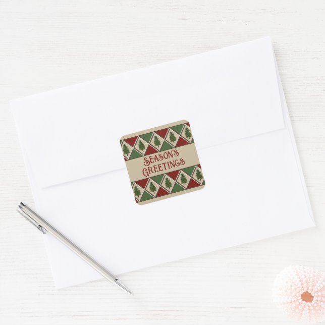 Pine Trees and Harlequin Square Sticker (Envelope)