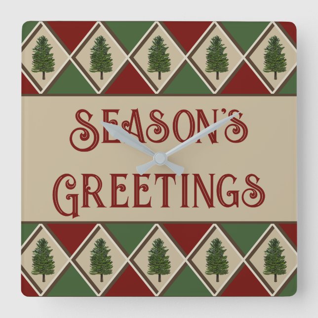 Pine Trees and Harlequin Wall Clock (Front)