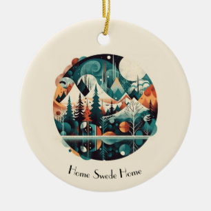 Pine Trees and Mountains, customisable Ceramic Tree Decoration