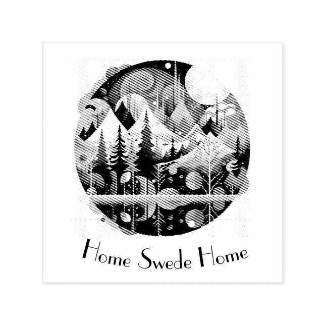 Pine Trees and Mountains, customisable Self-inking Stamp (Design)