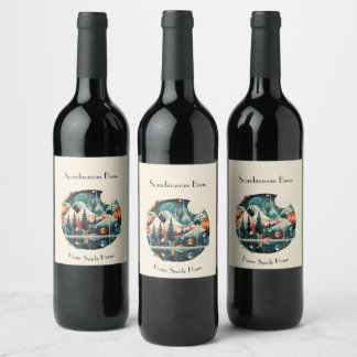Pine Trees and Mountains, customisable Wine Label