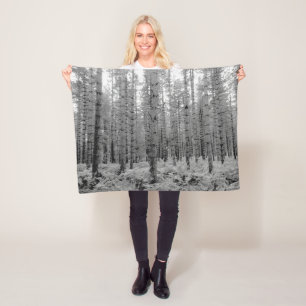 Pine Trees Black and White Forest Photo Fleece Blanket