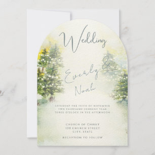 Pine Trees Blue Green Watercolor Wedding Invitation