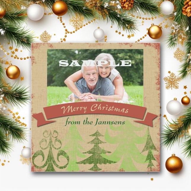 Pine Trees Border Merry Christmas Holiday Card (Creator Uploaded)