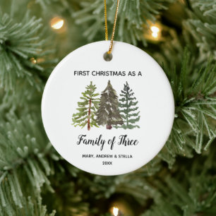 Pine Trees Christmas as a Family of Three Ceramic Tree Decoration