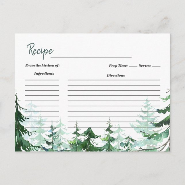  Pine Trees Christmas Bridal Shower Recipe Card (Front)