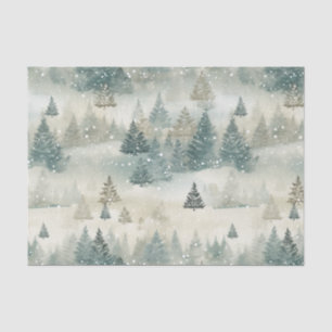 Pine Trees Falling Snow Vintage Watercolor  Tissue Paper