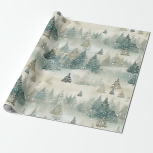 Pine Trees Falling Snow Vintage Watercolor Wrapping Paper