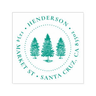 Pine Trees   Family Name Round Return Address Self-inking Stamp