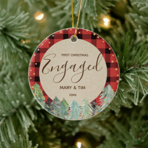 Pine Trees First Christmas Engaged Ornament Gift
