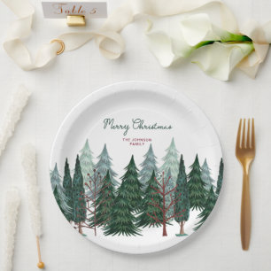 Pine Trees Forest   Christmas Holiday Paper Plate