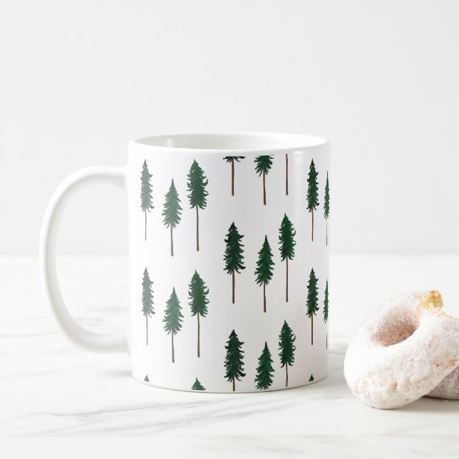Pine Trees Forest Minimalist Pattern Coffee Mug (With Donut)