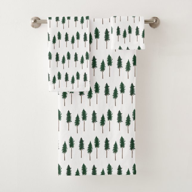 Pine Trees Forest Pattern Minimal Bath Towel Set (Insitu)