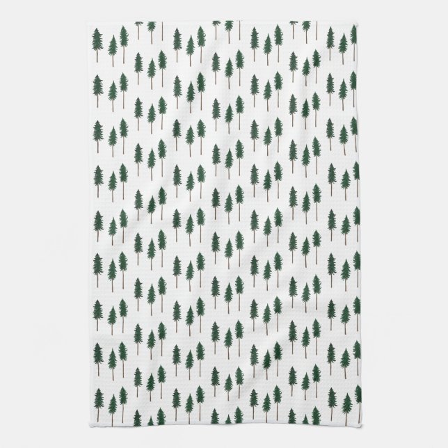 Pine Trees Forest Pattern Simple Tea Towel (Vertical)