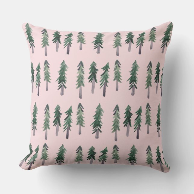 Pine Trees Forest Watercolor Pattern Cushion (Front)