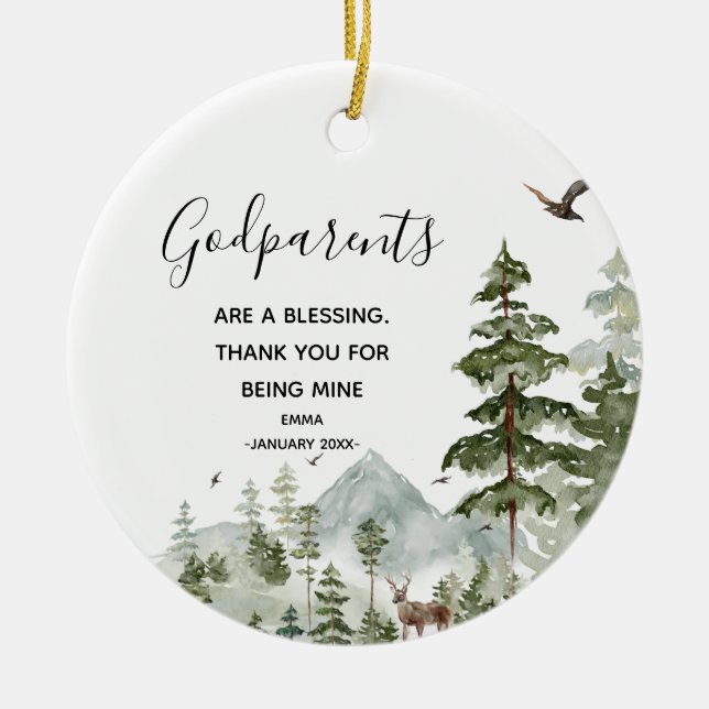 Pine Trees Godparents Christmas Ornament (Front)