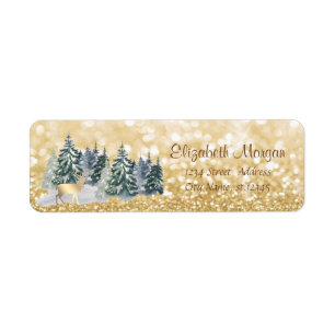 Pine Trees,Gold Deer,Glittery Bokeh 