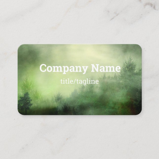 pine trees in fog nature landscape misty green  business card (Front)