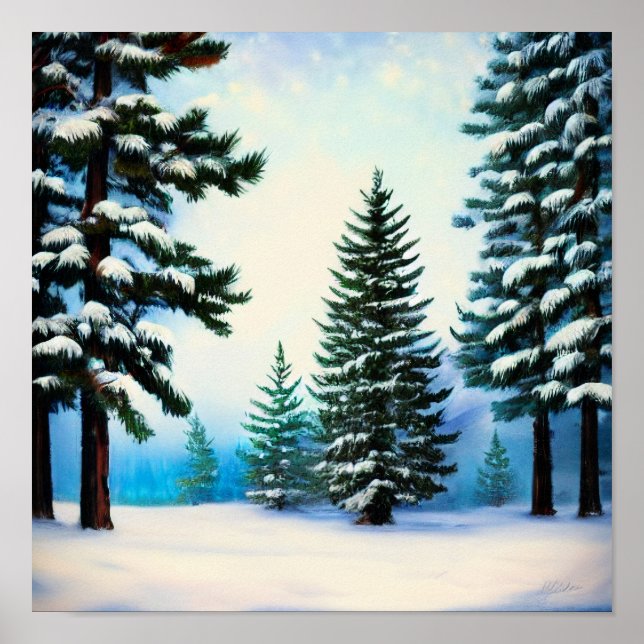 Pine Trees In The Snow Poster (Front)