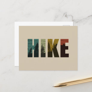 Pine trees into the woods hike vintage holiday postcard