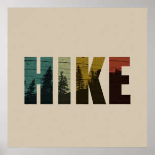 Pine trees into the woods hike vintage poster