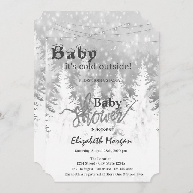 Pine Trees It's Cold Outside  Baby Shower Invitation (Front/Back)