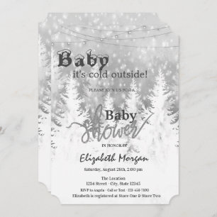 Pine Trees It's Cold Outside Baby Shower Invitation