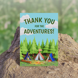 Pine Trees Kids Adventure Camping Birthday Party Thank You Card