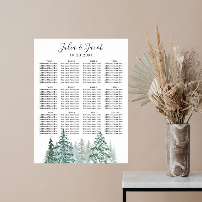 Pine Trees Lantern Botanical Seating Chart (Winter Rustic Pine Trees Lantern Botanical Wedding Party Supplies)