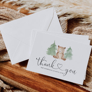 Pine trees little bear baby shower thank you card