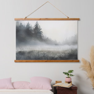 Pine Trees Meadow Low Lying Fog Hanging Tapestry