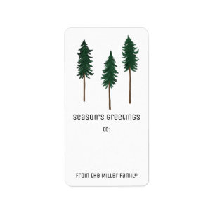Pine Trees Minimalist CUSTOM Holiday TO FROM Gift Label